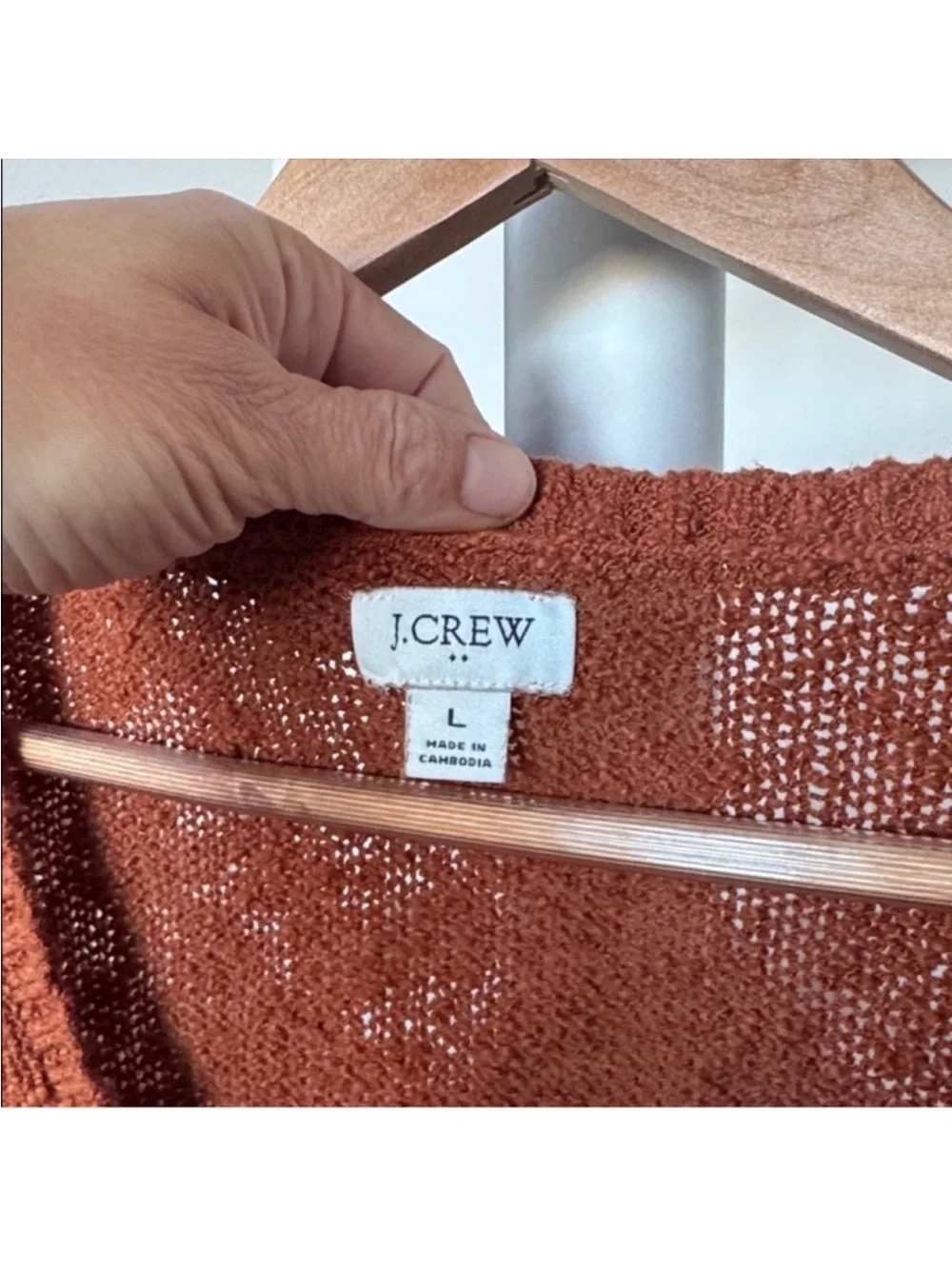 J Crew Brown Copper Knit V Neck Sweater Sz L side slits